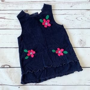 Blue Corduroy Sleeveless Dress w/ Pink Flowers 3T